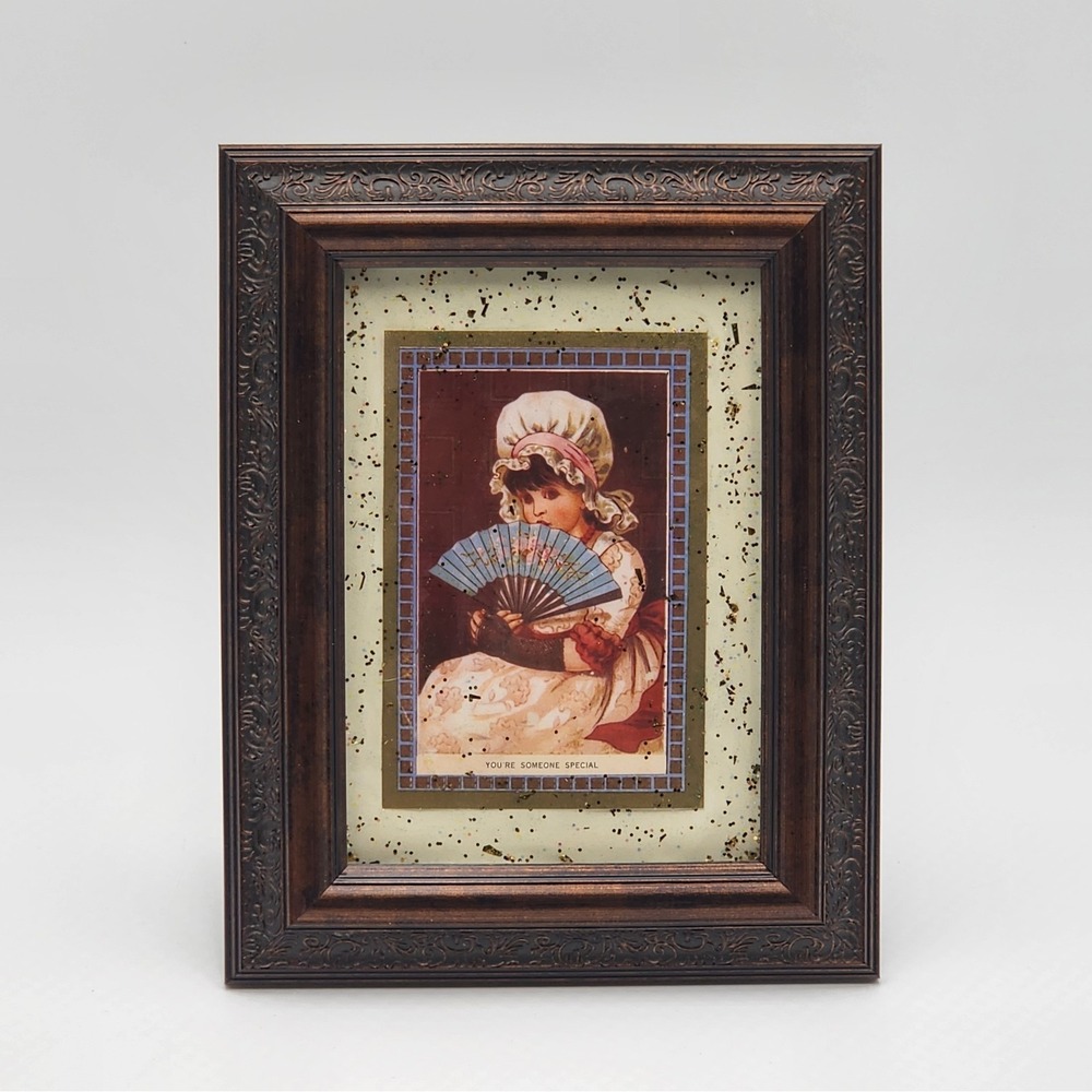 Vintage Ornate Antique Bronze Tone Frame Raised Floral Accent Victorian Girl 5x7